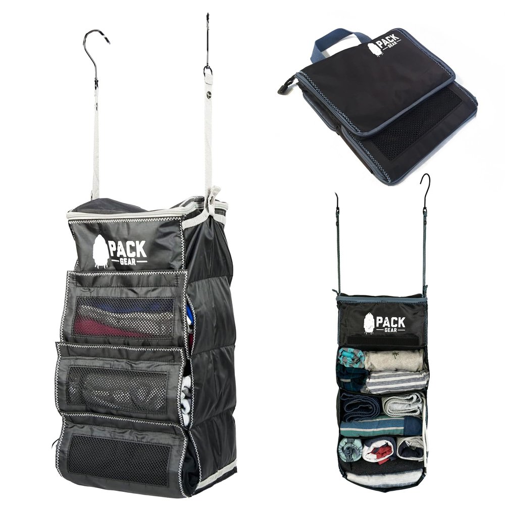 Pack Gear Hanging Luggage Organizer - Our Carry On Closet Insert Fits Any Carry-On - Our Hanging Luggage Organizer Uses Velcro to Allow Instant Access to your Clothes (Mesh Black, Carry-On Size)
