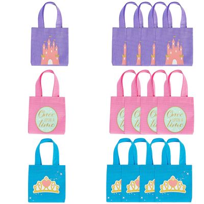 Fun Express 6" x 6" Nonwoven Mini Princess Party Tote Bags - 12 Pieces