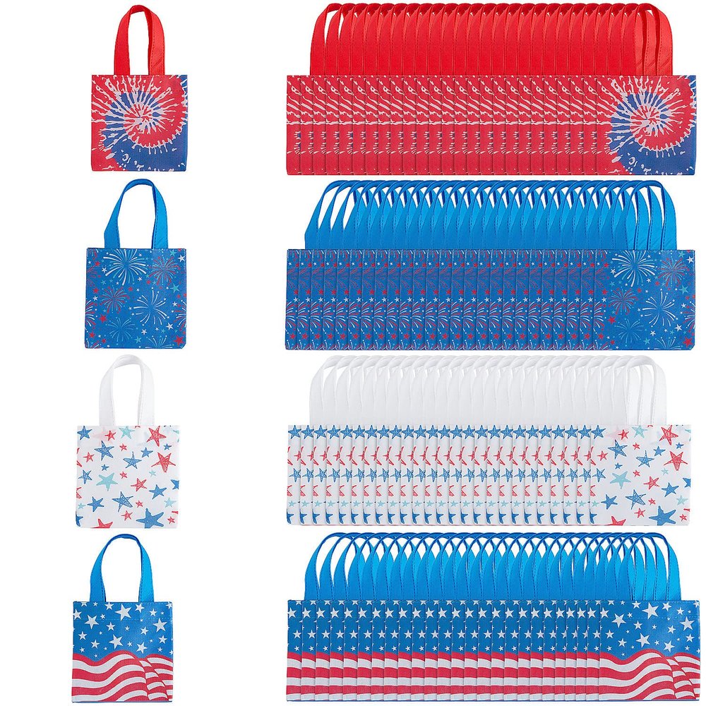 Fun Express 6" x 6" Mega Patriotic Mini Nonwoven Tote Bag Assortment  100 Pieces
