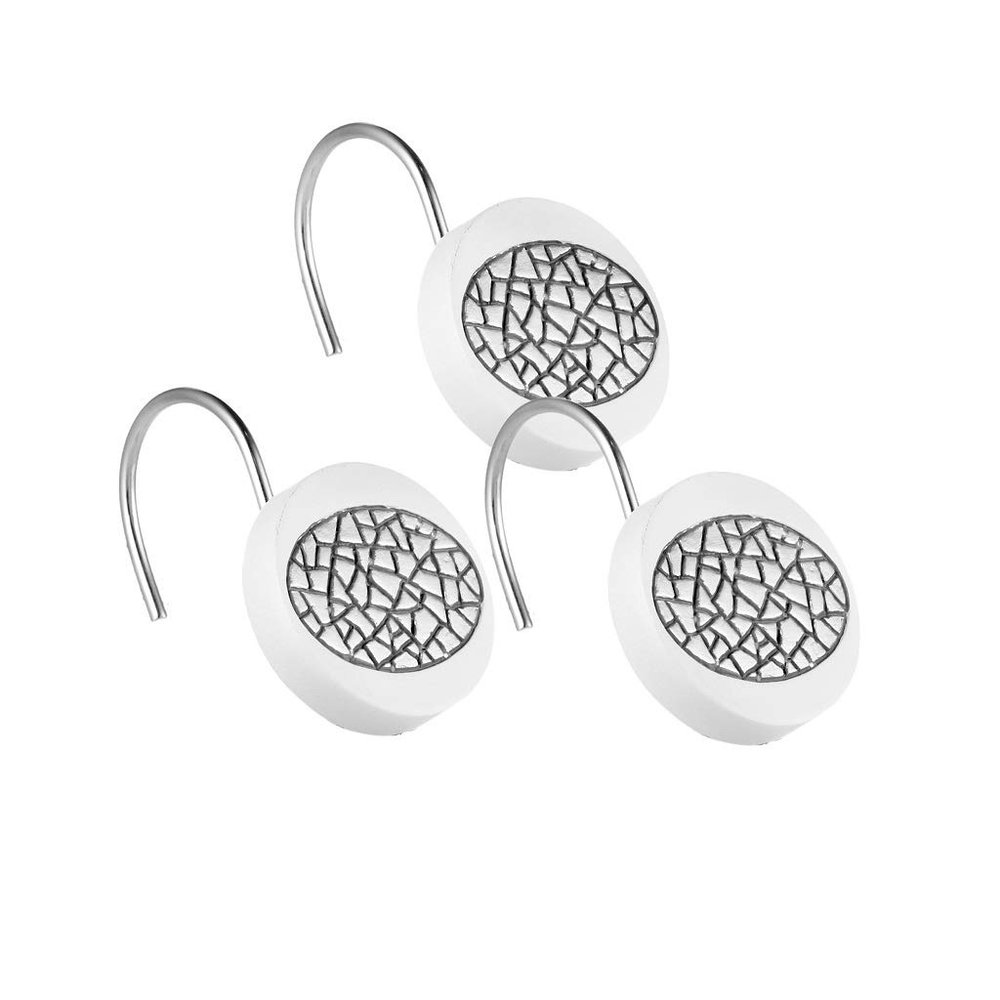 Zahari Home Sinatra Shower Curtain Hooks Pack of 12 Modern Classic Decorative Bathroom Decor, White