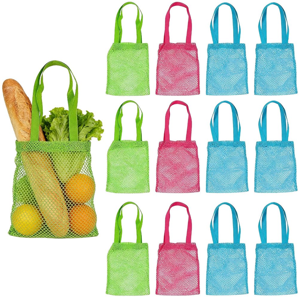 Fun Express 10" x 12" Medium Beach Mesh Polyester Tote Bags  12 Pieces