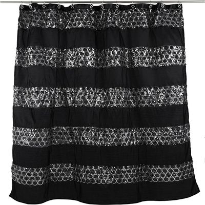 Zahari Home Sinatra Bathroom Shower Curtain Glamorous Bling Fabric Shower Curtain, 72"x70", Black