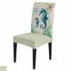 8PCS Dining Chair Covers Stretch Spandex Slipcovers Nautical Compass Seahorse Seaweed Removable Washable Dining Room Seat Cover Cushion Protector for Home Hotel Banquet Marine Life on Retro Paper view 1