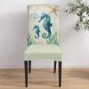 8PCS Dining Chair Covers Stretch Spandex Slipcovers Nautical Compass Seahorse Seaweed Removable Washable Dining Room Seat Cover Cushion Protector for Home Hotel Banquet Marine Life on Retro Paper view 4
