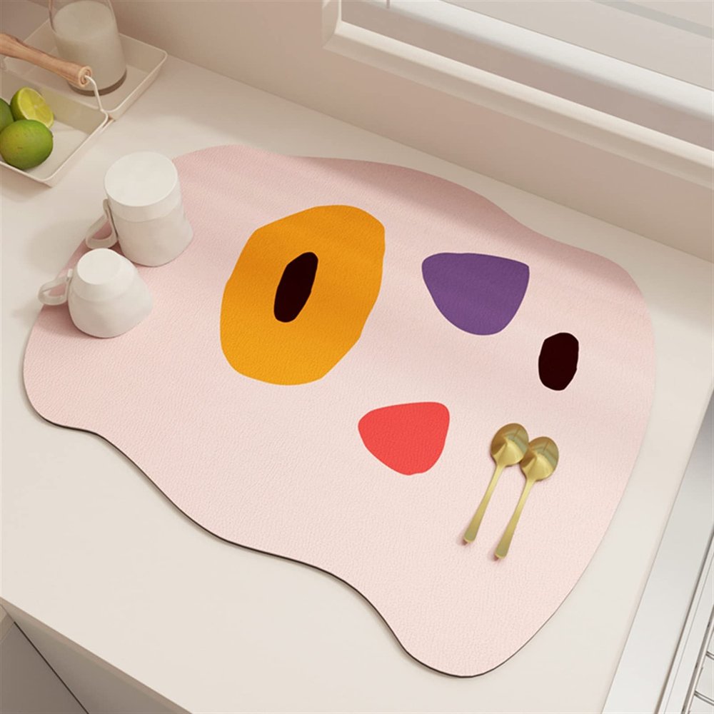 Lifup Soft Diatom Mud Dish Drying Mat for Multiple Usage, Rubber Backed Absorbent Quick Dry Mat for Kitchen or Bathroom Pink 19.7" x 23.6"