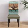 4PCS Dining Chair Covers Stretch Spandex Slipcovers Farm Rustic Western Star Removable Washable Dining Room Seat Cover Cushion Protector for Home Hotel Banquet Decor Retro Brown Teal Wooden Board view 4