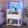 AOGLLATI Nightstand with Charging Station, Nightstand with Drawer and USB Ports, LED Night Stand for Bedroom, Bedside Table with Shelf, End Side Table Easy Assembly Edge Protection view 2
