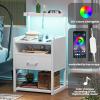 AOGLLATI Nightstand with Charging Station, Nightstand with Drawer and USB Ports, LED Night Stand for Bedroom, Bedside Table with Shelf, End Side Table Easy Assembly Edge Protection view 4
