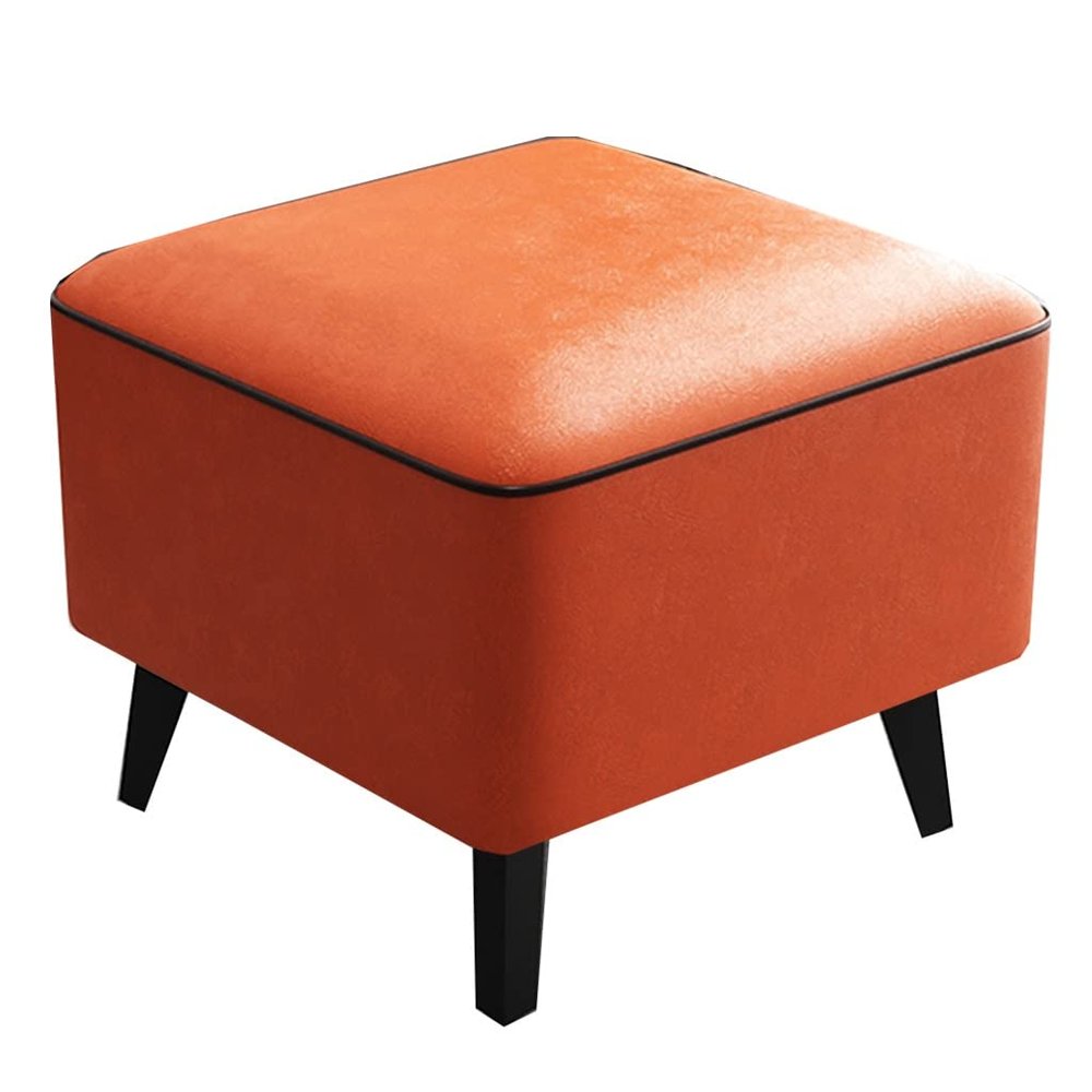 GIZNXBA Small Rectangle Foot Stool, PU Leather Footrest Ottoman for Couch, Modern Rectangle Footrest Small Step Stool Ottoman with Carbon Steel Legs for Living Room (Color : /Orange)