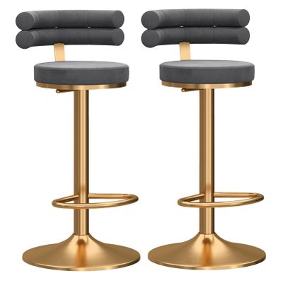 Bar Stools Dining Chair Bar Stools Set of 2 Moden Height Counter Barstools with Back Velvet Fabric Swivel Adjustable Stool Chair for Home Kitchen Island Grey
