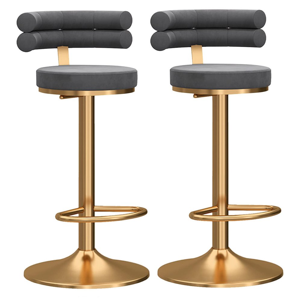 Bar Stools Dining Chair Bar Stools Set of 2 Moden Height Counter Barstools with Back Velvet Fabric Swivel Adjustable Stool Chair for Home Kitchen Island Grey