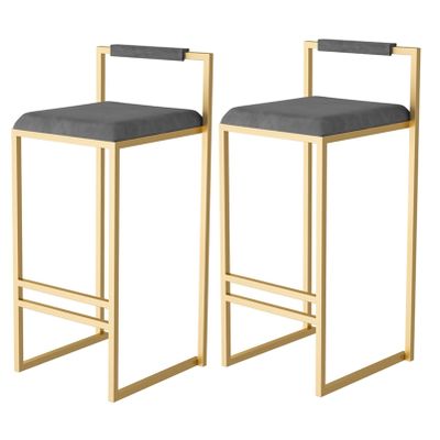 IBOWZ Bar Stools Dining Chair Bar Stool Set of 2 Square Velvet Seat Barstools with Black, Kitchen Breakfast Bar Chairs #1Grey + Black Frame 65cm Sitting Height