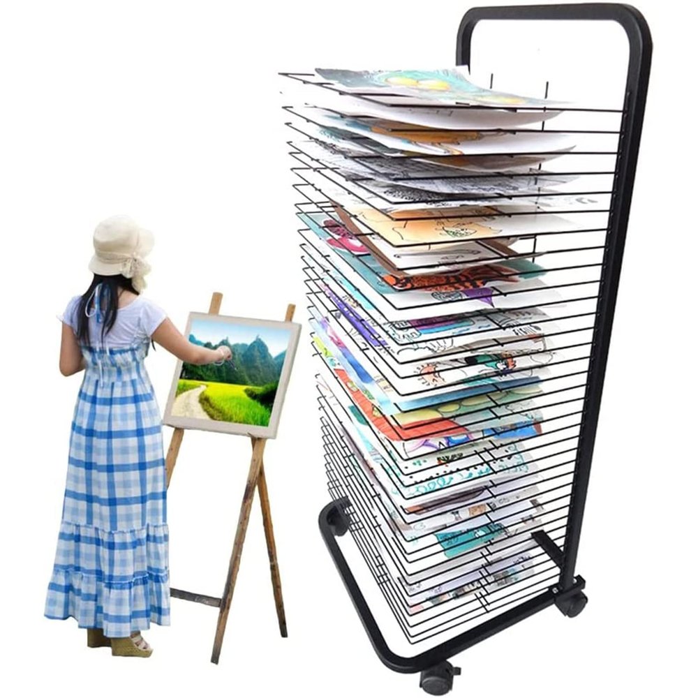 HONGKEFIT Art Drying Rack Flexible Shelves Mobile Cart for Painting Craft Artwork Canvas Storage, Stackable Metal Steel Art Rack Power Coated for Classroom, Art Club, 4 Sizes (Size : 30-Layer)