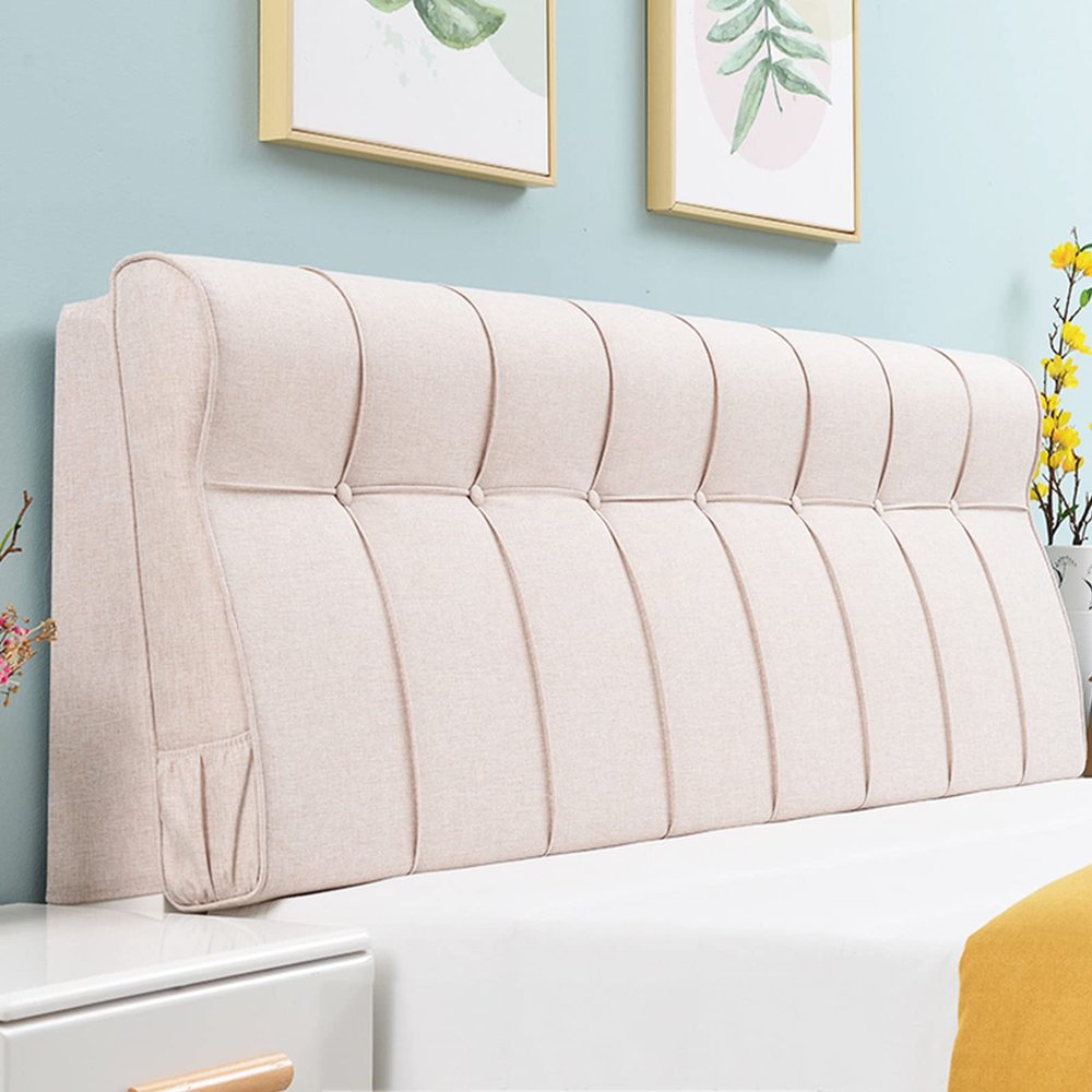 ZZYK Linen Headboard Wedge Positioning Support Backrest King Size Bed Rest Reading Pillows Large Upholstered Headboard Removable Cover for Day Bed Bunk Bed,Beige,Straps 72.8"/185cm