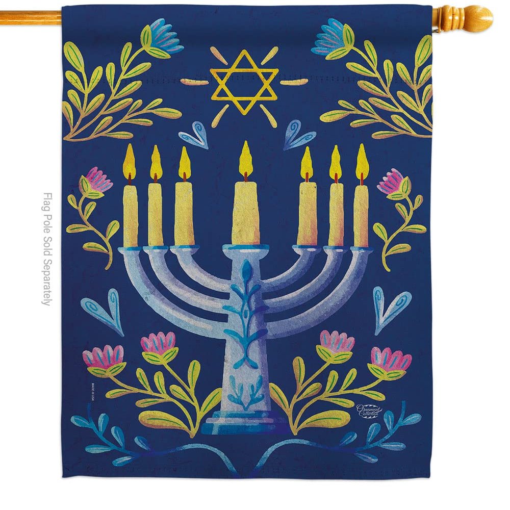 Ornament Collection Lighting Hanukkah House Flag Wintertime Candle Bonsai Menorah Jewish Chanukah David Small Decorative Gift Yard Banner Double-Sided Made in USA 28 X 40