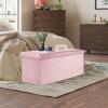 ECOMEX Folding Storage Ottoman, 30 Inch Storage Bench Velvet Ottoman Foot Rest with Foam Padded Seat in Pink view 2