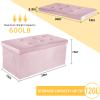 ECOMEX Folding Storage Ottoman, 30 Inch Storage Bench Velvet Ottoman Foot Rest with Foam Padded Seat in Pink view 3
