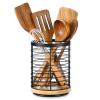 360 Rotating Utensil holder for Kitchen Counter 5.9 x 5.9 x 7.8 Large Round Utensils Holder with Wooden Base Matte Black Cooking Utensil HolderKitchen countertop Utensil Organizer view 1
