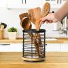 360 Rotating Utensil holder for Kitchen Counter 5.9 x 5.9 x 7.8 Large Round Utensils Holder with Wooden Base Matte Black Cooking Utensil HolderKitchen countertop Utensil Organizer view 2