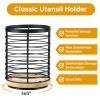 360 Rotating Utensil holder for Kitchen Counter 5.9 x 5.9 x 7.8 Large Round Utensils Holder with Wooden Base Matte Black Cooking Utensil HolderKitchen countertop Utensil Organizer view 3