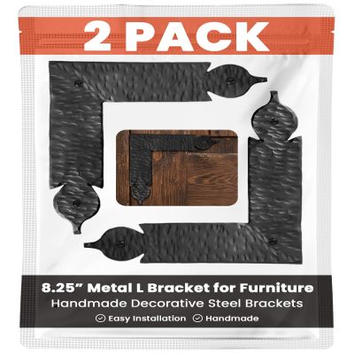 2 Pack 8.25" Metal L Bracket for Furniture - Black - Handmade Decorative Steel Brackets - Rustic Metal Corner Brackets for Front Doors, Gates, Garages, Tables & Cabinets - The Chihuahua Series