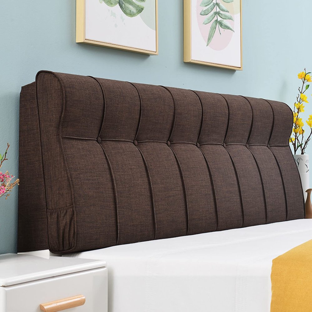 ZZYK Linen Headboard Wedge Positioning Support Backrest King Size Bed Rest Reading Pillows Large Upholstered Headboard Removable Cover for Day Bed Bunk Bed,Coffee,Paste 61"/155cm