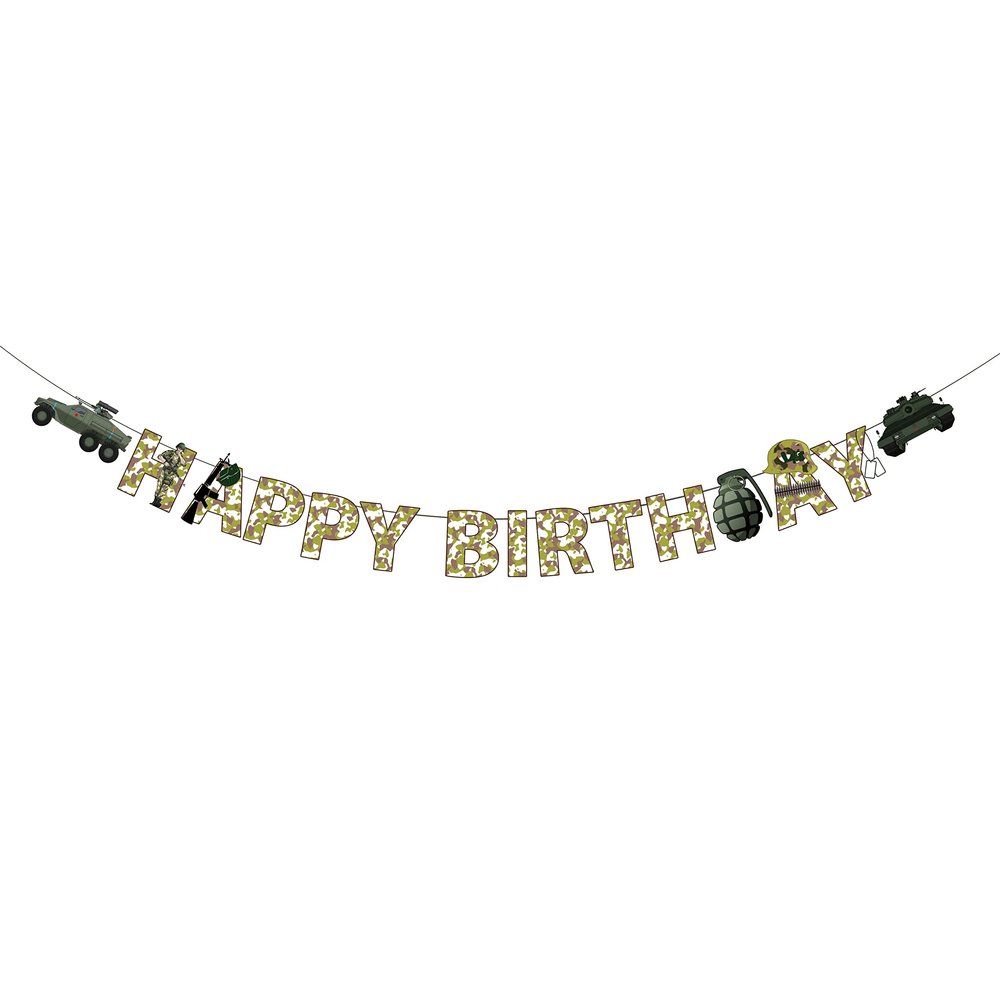 Army Soldier Theme Happy Birthday Banner Party Decorations Camouflage Party Banner Field Battle BROTHERHOOD Birthday Banner Military Birthday Party Supplies for Army Fans Lovers