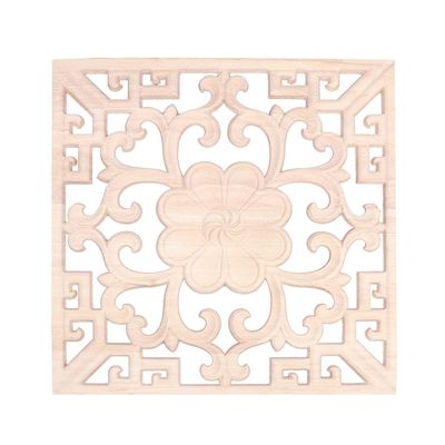 FOMIYES Square Wood Onlay Decorative Flower Applique for Living Room Unpainted Carved Decor for Home
