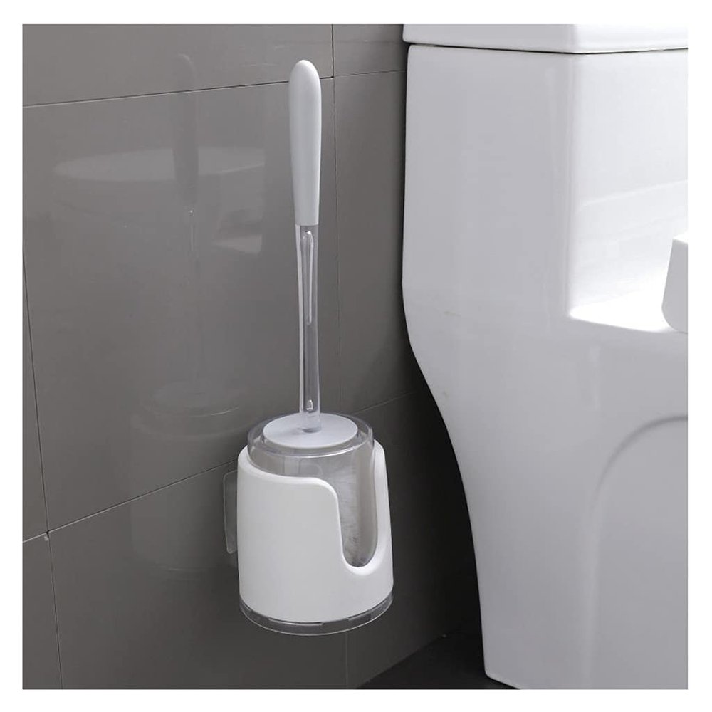 KIZQYN Toilet Brush Toilet Brush Holder Household Wall-Mounted Toilet Cleaning Brush Bathroom Punch-Free Set Soft Hair Toilet Brush Long Handle Toilet Bowl Brush Toilet Cleaner Brush (Color : Gray)