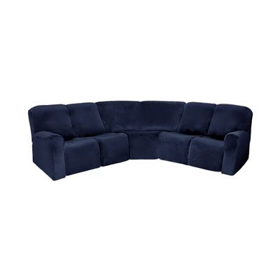 7-Piece L Shape Velvet Stretch Recliner Corner Sofa Cover, Corner Sofa Covers for Sectional Sofa Set, for Reclining L Shape Sofa Slipcovers Thick, Soft, Washable Durable Furniture Protector (Navy)