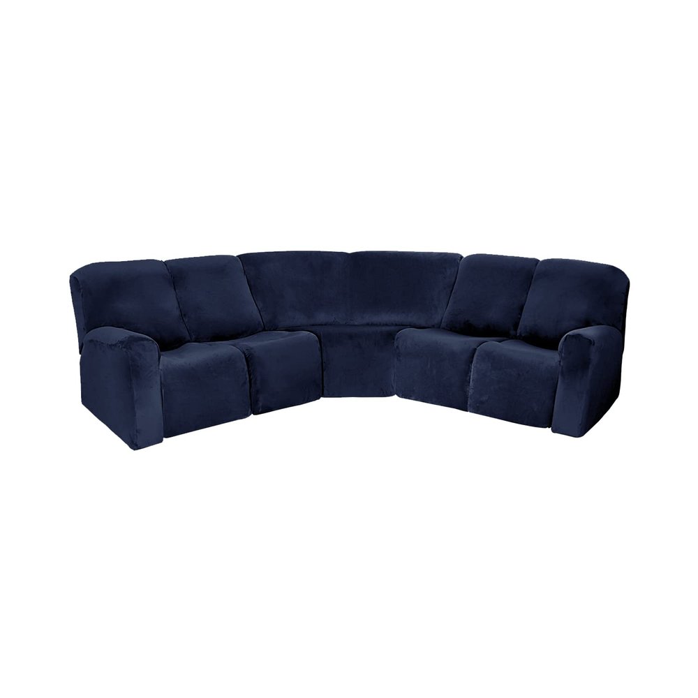 7-Piece L Shape Velvet Stretch Recliner Corner Sofa Cover, Corner Sofa Covers for Sectional Sofa Set, for Reclining L Shape Sofa Slipcovers Thick, Soft, Washable Durable Furniture Protector (Navy)