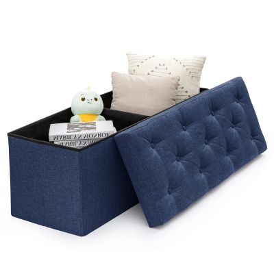 BRIAN & DANY 43 Inches Ottoman with Storage, Linen Storage Ottoman Bench, End of Bed Benches, Folding Ottomans for Bedroom, Living Room and Entryway (Blue)
