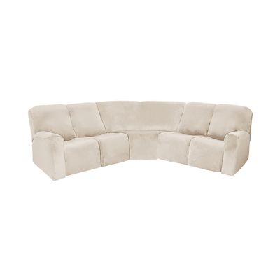 7-Piece L Shape Velvet Stretch Recliner Corner Sofa Cover, Corner Sofa Covers for Sectional Sofa Set, for Reclining L Shape Sofa Slipcovers Thick, Soft, Washable Durable Furniture Protector (Beige)