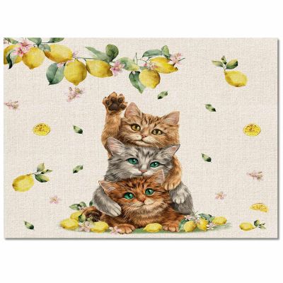 Area Rugs Living Room Floor Mat Rustic Yellow Lemon Pet Vintage Burlap Lovely Cats Collection Non-Slip and Washable Carpets for Indoor Bedroom Kids Room Home Decor, 2x3 Feet