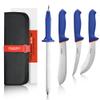 5 PCS Professional Butcher Knife Set W/Non-slip Softgrip, incl. 8"Butcher Knife, 6" Skinning Knife, 6" Boning Knife For Meat Cutting, 10" Knife Sharpener Rod & Knife Roll Bag, X50CrMoV15 German Steel view 1