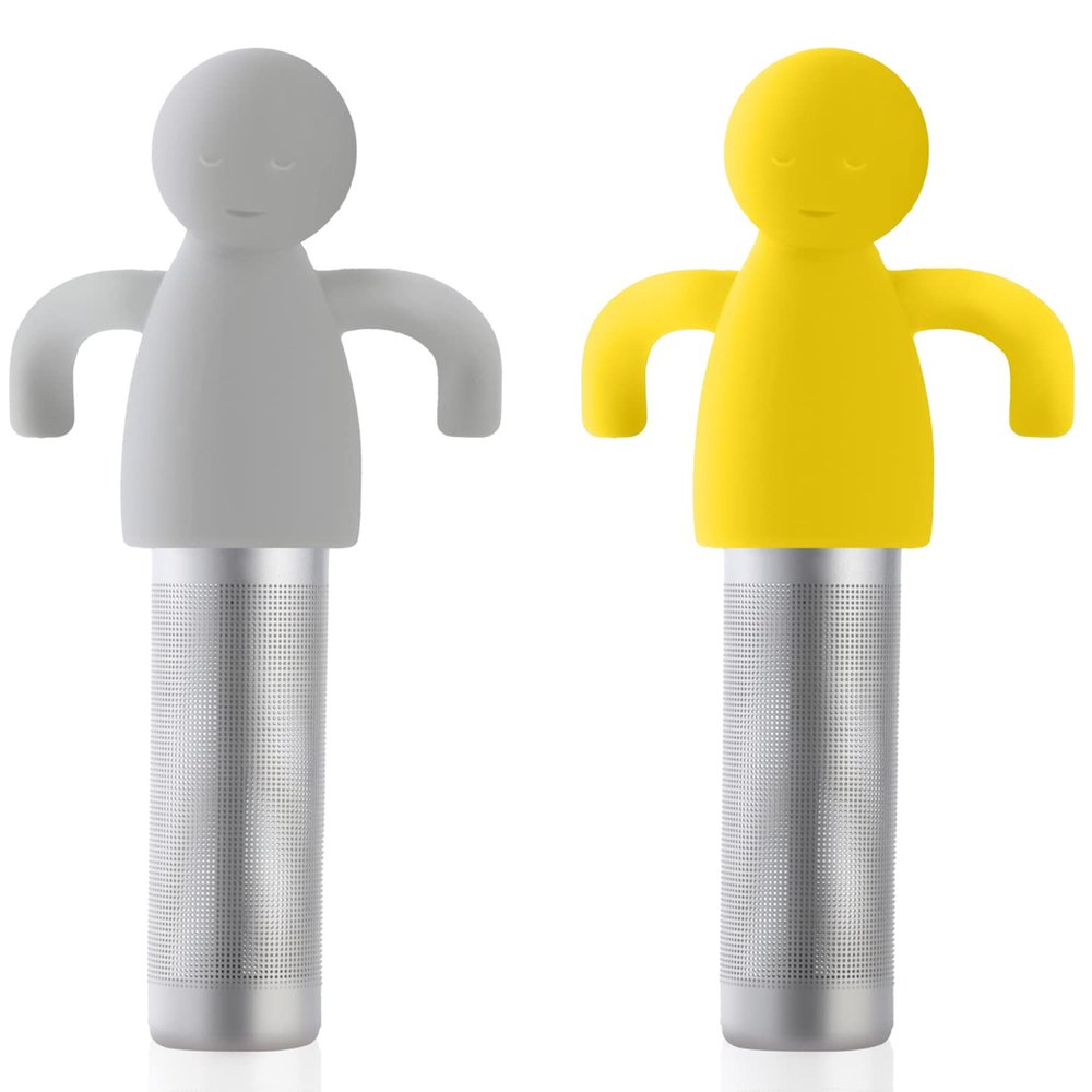 2 Pack Tea Infuser for Loose Tea Extra Fine Mesh Tea Steeper Stainless Steel Tea Strainer with Silicone Handle Cute Tea Ball for Cup Mug, Grey and Yellow