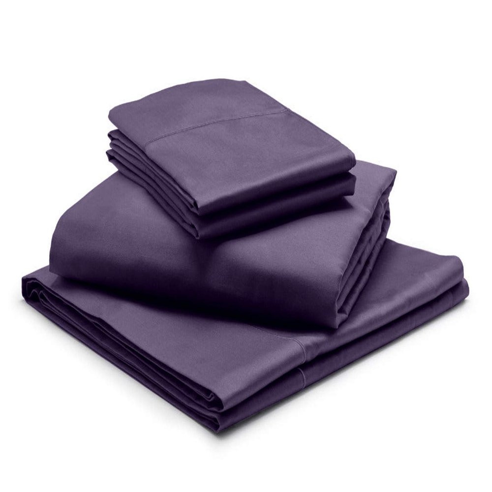 1000-Thread Count 100% Egyptian Cotton King Sheet Set, Soft Breathable Sateen Weave Long Staple Cotton, 1000-TC Pure Cotton, Fits Mattress 12" Deep Pockets - King, Plum