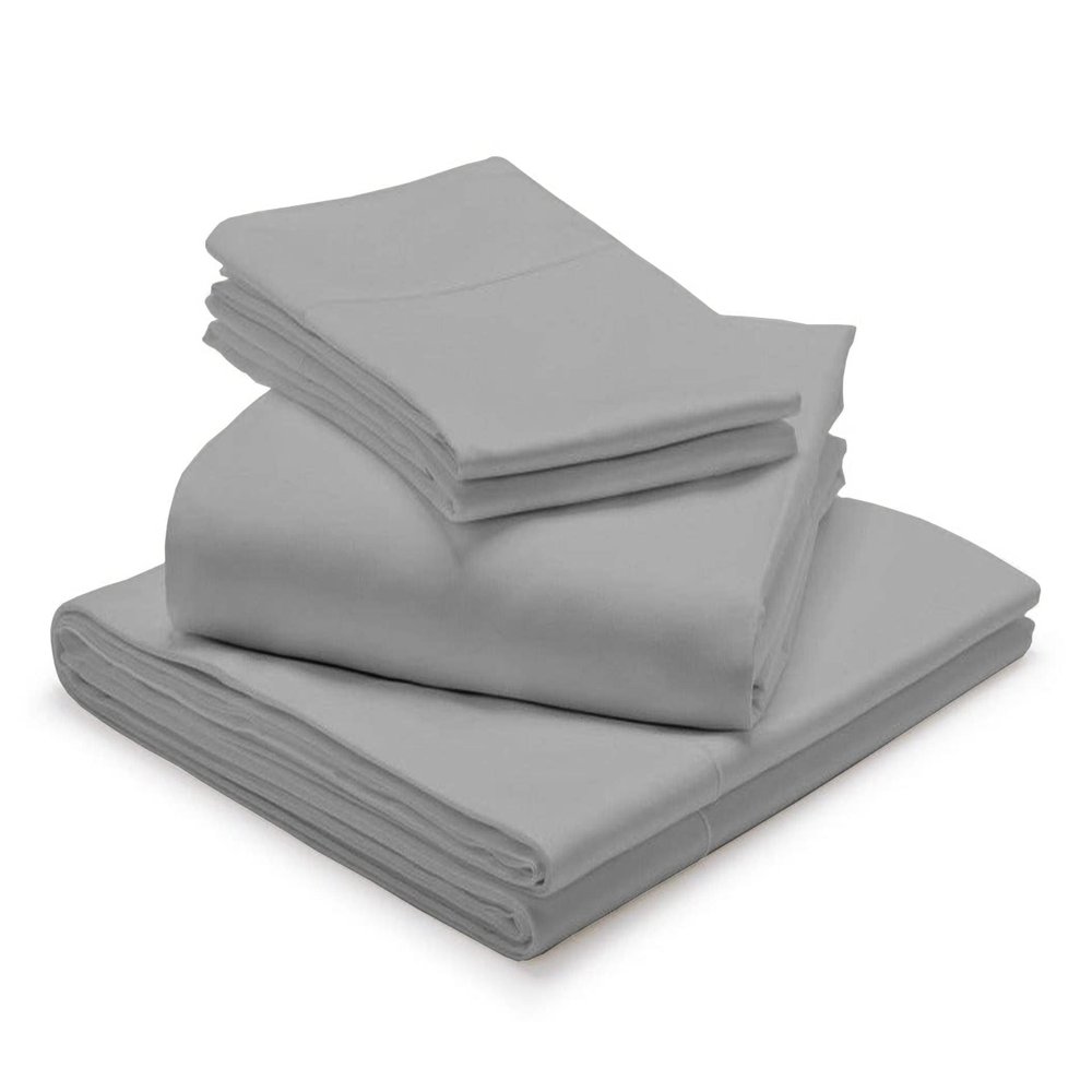1000-Thread Count 100% Egyptian Cotton Short King Sheet Set, Soft Breathable Sateen Weave Long Staple Cotton, 1000-TC Pure Cotton, Fits Mattress 25" Deep Pockets - Short King, Light Grey