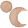 2pcs Crystal Holder Moon Tray with Round Dish Display Wooden Crystal Tray for Stones Crystals Storage Organizer Crescents Spiritual Home Decor Essential Oil Jewelry Rings view 1