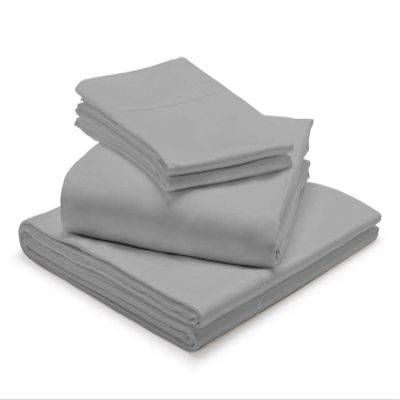 1000-Thread Count 100% Egyptian Cotton Short King Sheet Set, Soft Breathable Sateen Weave Long Staple Cotton, 1000-TC Pure Cotton, Fits Mattress 19" Deep Pockets - Short King, Light Grey