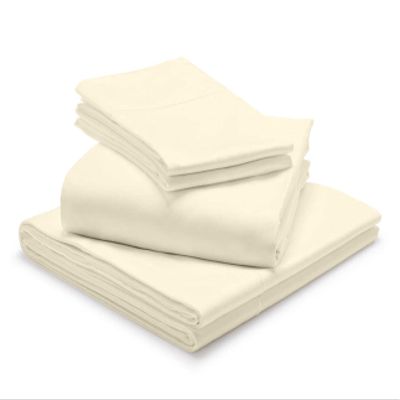 1000-Thread Count 100% Egyptian Cotton Split King Size Sheet Set, Soft Breathable Sateen Weave Long Staple Cotton, 1000-TC Pure Cotton, Fits Mattress 12" Deep Pockets - Split King Size, Ivory