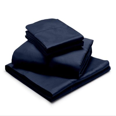 1000-Thread Count 100% Egyptian Cotton Split Cal-King Sheet Set, Soft Breathable Sateen Weave Long Staple Cotton, 1000-TC Pure Cotton, Fits Mattress 25" Deep Pockets - Split Cal-King, Navy Blue