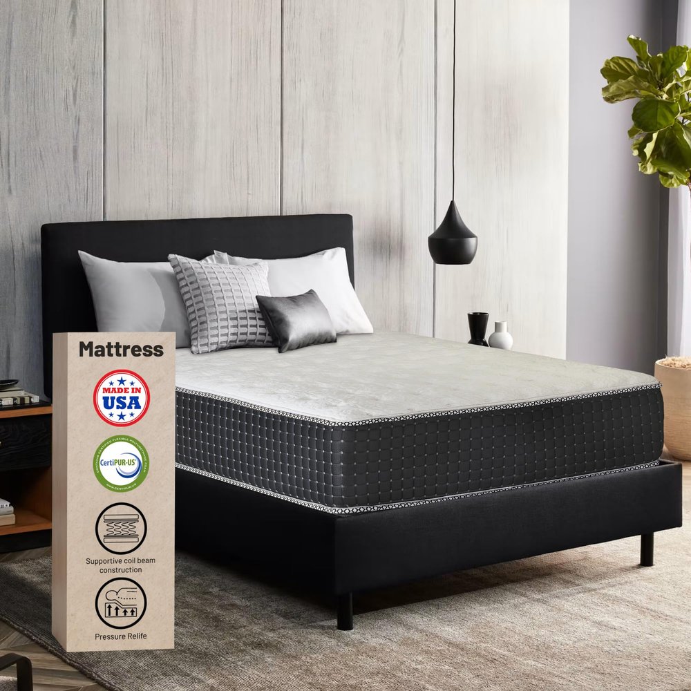 Treaton 14-Inch Luxury Foam Encased Firm Hybrid Mattress, Pocket Coil Springs for Motion Isolation & Pressure Relief, Strong Edge Support, High Density Foam, 2" Fluffy Quilted Top, Queen, Black