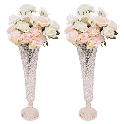 2PCS Crystal Wedding Flower Vase for Artificial Flower, 21Inch Decorative Table Centerpiece for Wedding, Crystal Flower Stand for Anniversary Ceremony Party Birthday Event Home Decoration