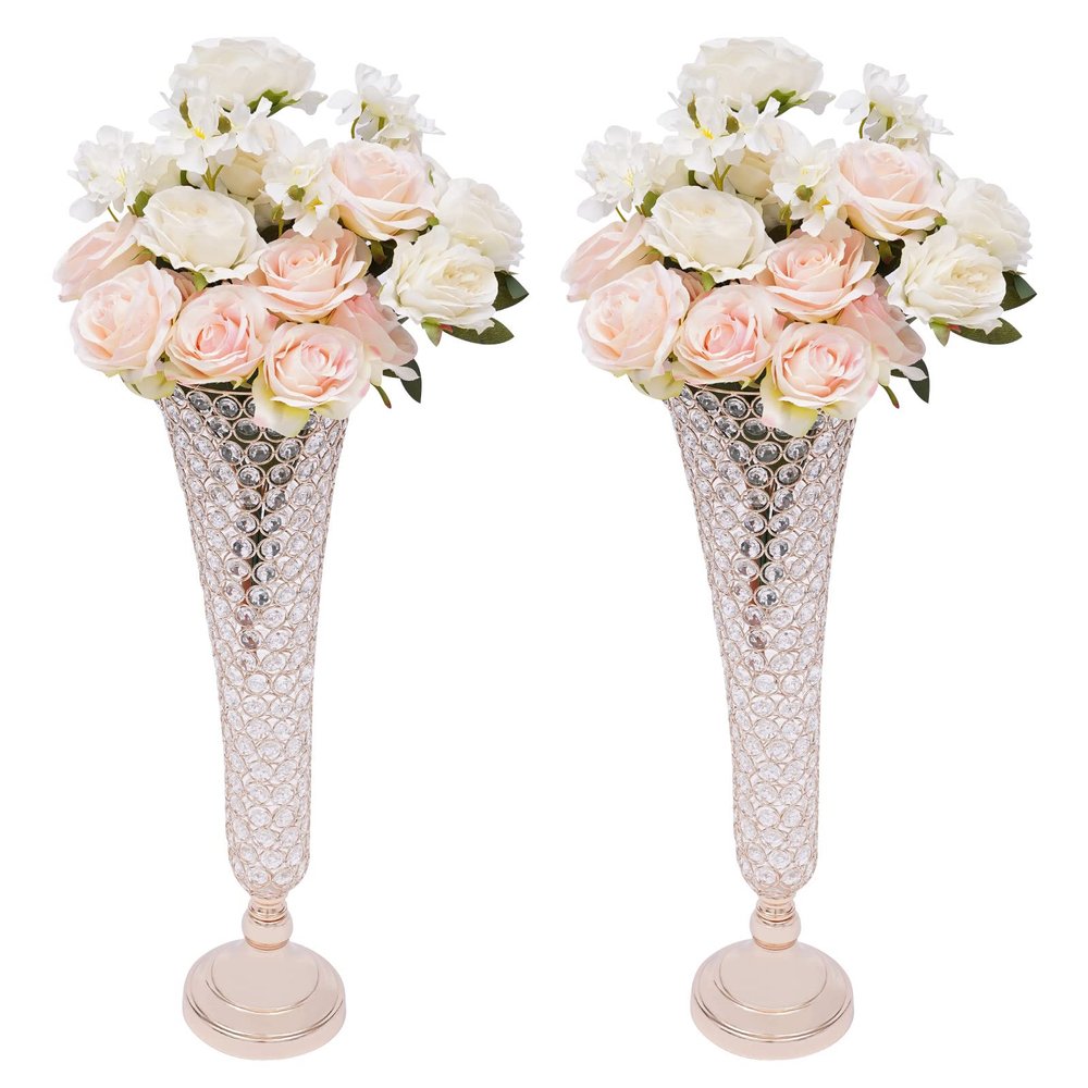 2PCS Crystal Wedding Flower Vase for Artificial Flower, 21Inch Decorative Table Centerpiece for Wedding, Crystal Flower Stand for Anniversary Ceremony Party Birthday Event Home Decoration