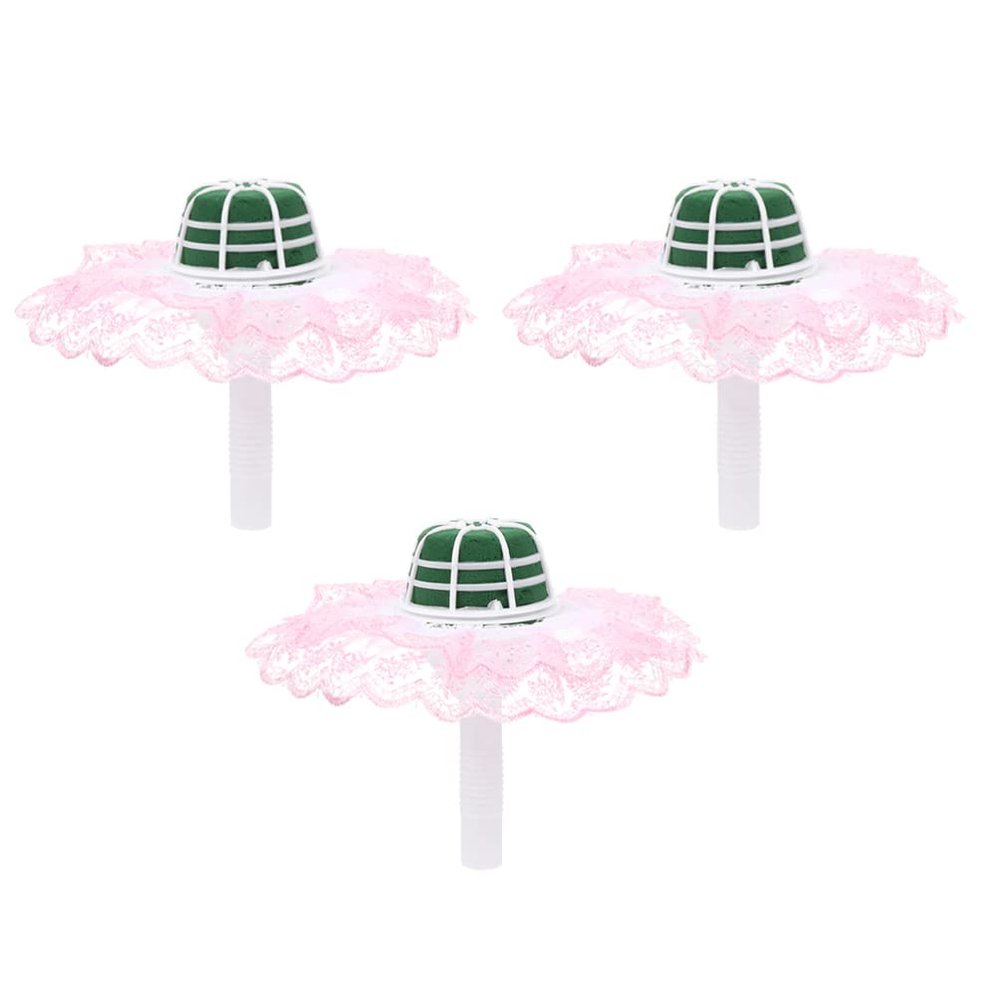 HANABASS 3sets Flower Bouquet Holder Lace Skirt of Accessories for Bridal Bouquets Elegant Flower Handle for Wedding Arrangements and Ceremony Decor