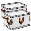 2 PCS Large Storage Basket Bins Waterproof Fabric, Black Rooster Rectangular Storage Box for Shelf Closet Organizer Farm Buffalo Plaid White Check view 1