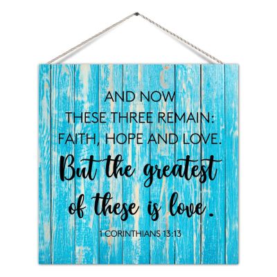 Nostalgic Wood Pallet Sign and Now These Three Remain Faith Hope and Love Rustic Wood Door Hanger Plaque Plank Hanging Sign Aesthetic Wood Home Sign for Yard Cabin Wall Decorations 12x12 Inch
