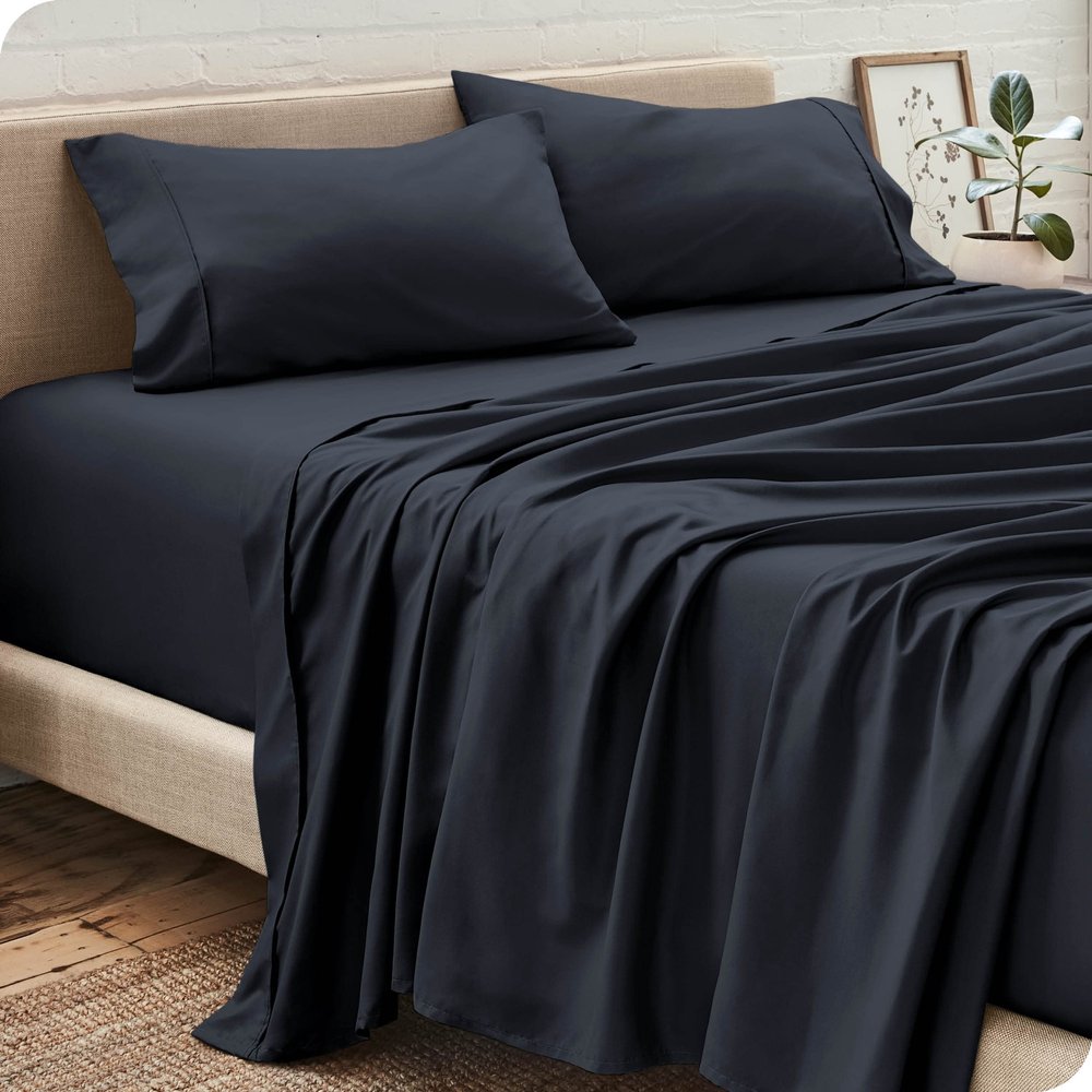 Lotus Bedding Midnight Bue 4 Pcs Sheet Set (1 Flat Sheet + 1 Fitted Sheet 15" + 2 Pillowcases) 100% Egyptian Cotton 600TC Soft and Smooth California King Size