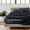 Lotus Bedding Midnight Bue 4 Pcs Sheet Set (1 Flat Sheet + 1 Fitted Sheet 15" + 2 Pillowcases) 100% Egyptian Cotton 600TC Soft and Smooth California King Size view 3